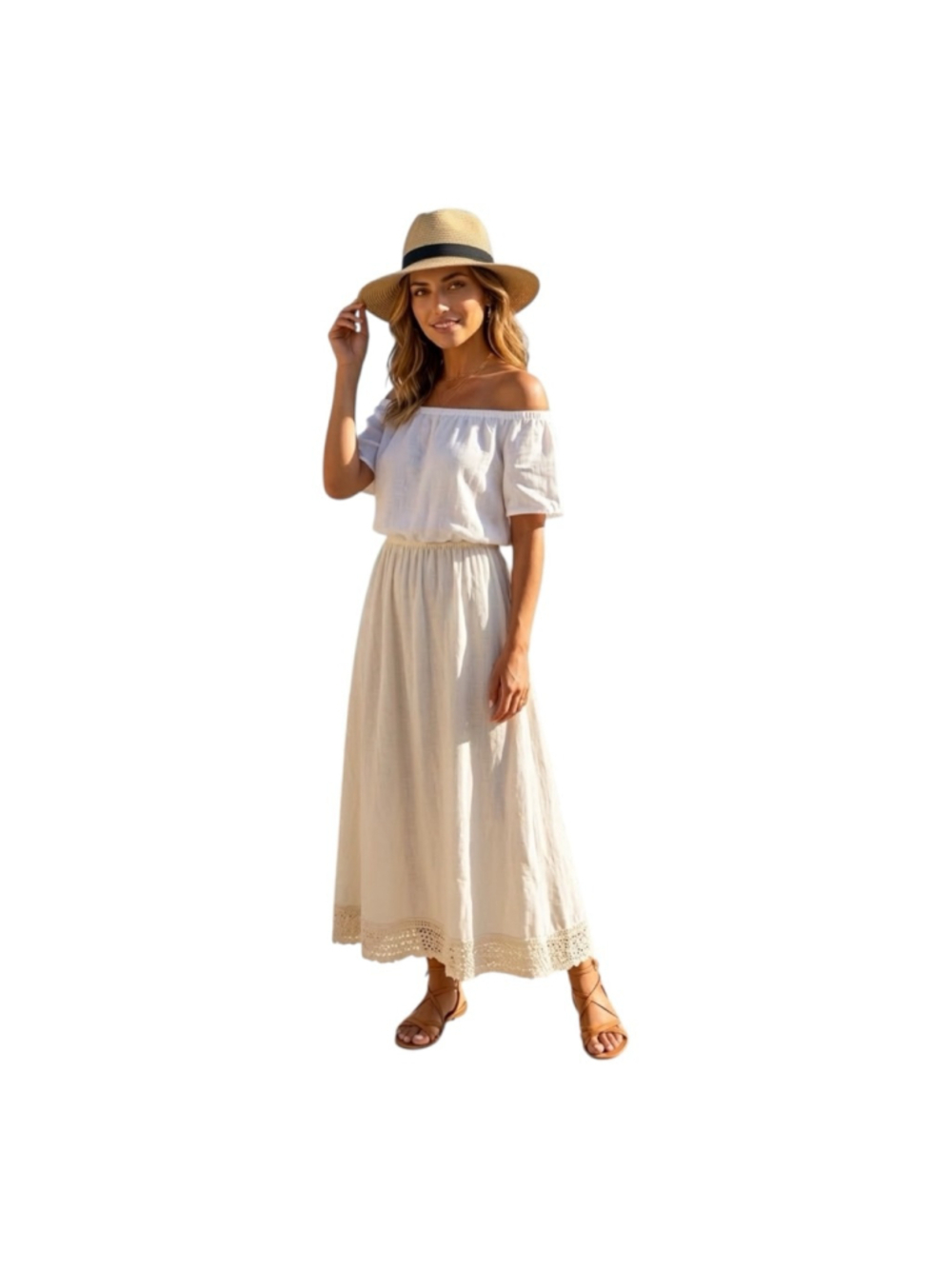 Straw Panama Style Wide Brim Sun Hat Black Band NWOT